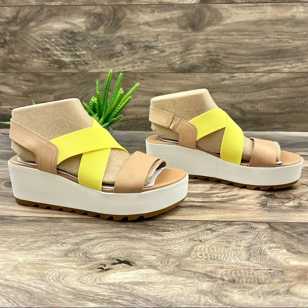 NIB Sorel Cameron Flatform Slingback Wedge Sandal Honest Beige - Picture 5 of 13